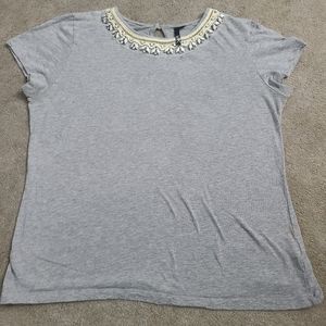 MIK Beaded & Jeweled Collar Gray Short Sleeve Top size Large